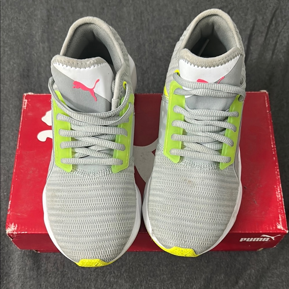 Puma Gray and Yellow Sneakers with Modern Design